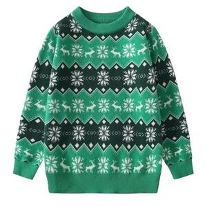 NEW Girl 11-12 Christmas Sweater Reindeer Snowflake Fair Isle Green‎